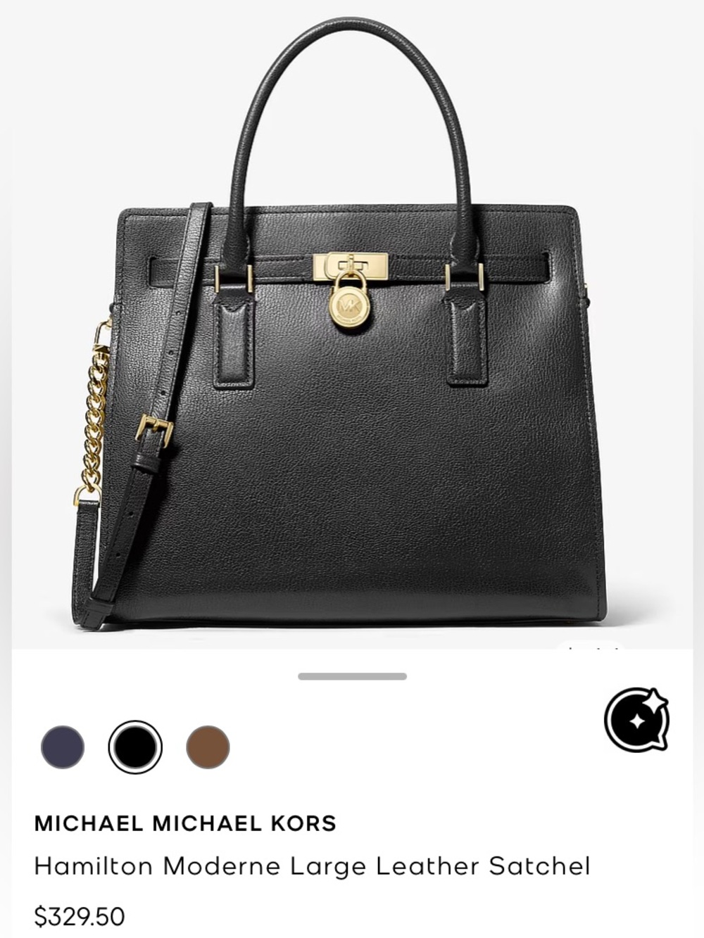 Michael Kors Black Leather Satchel with Gold Hardware Retails $329